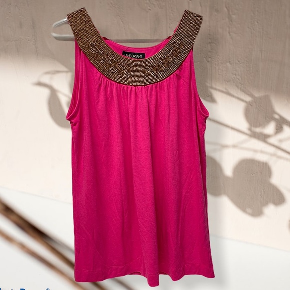 Lane Bryant Tops - Lane Bryant sleeveless pink beaded neckline top 14